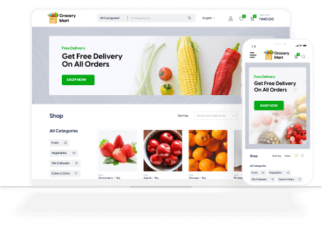 Create a grocery store that is compatible with a responsive website.
