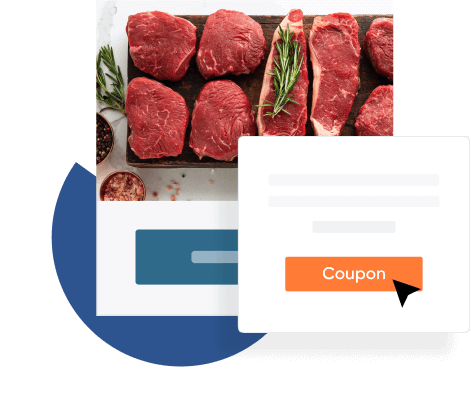 Attractive meat store website with coupon code.