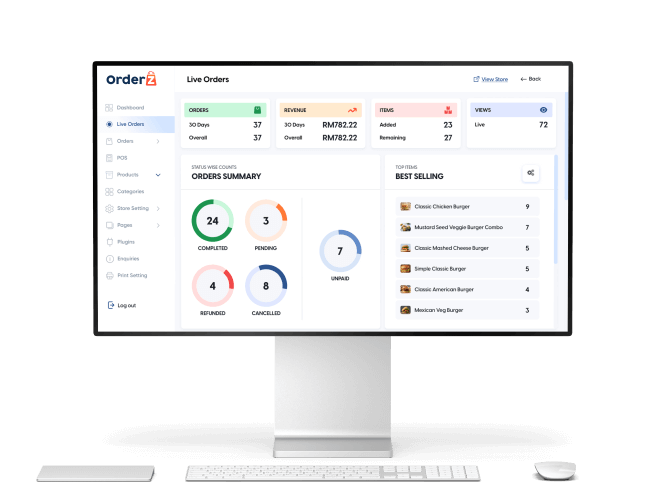 Orderz dashboard outlet for takeaway pos software.
			