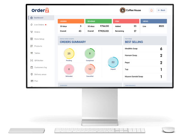 Orderz dashboard outlet for restaurant pos software